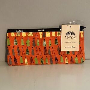 NWT Maya Orange and Green Graphic Cosmetic Bag